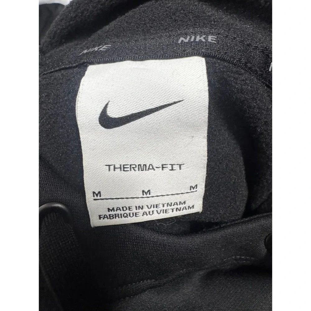 Nike Mens Black Therma-FIT Pullover Hoodie‎ Swoosh Logo Zipper Pocket Medium